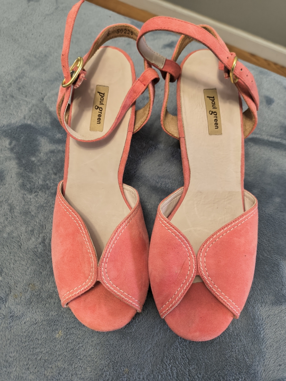 Paul Green Coral-Pink Suede Ankle-Strap Sandals